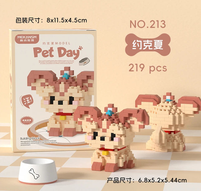 HUIQIBAO MINI Cute Pet Dog Cat Micro Building Block Model Set Kids City Cartoon Animal Diamond Bricks Educational Toys for Adult