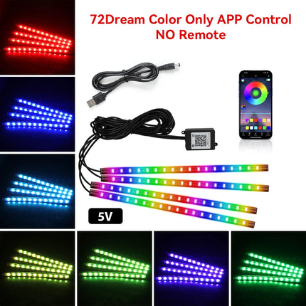 RGB Car Atmosphere Lights – LED Interior Footwell Strip with USB, Remote & Sound Control