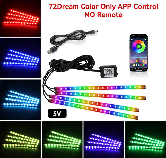 RGB Car Atmosphere Lights – LED Interior Footwell Strip with USB, Remote & Sound Control