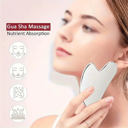 1pices Gua Sha Board Beauty Skin Care Facial Tool Stainless Steel GuaSha Massage Tool Natural Universal Facial Silver Metal
