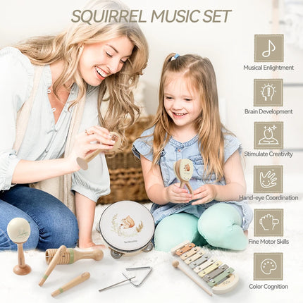 Montessori Musical Instruments Set – Wooden Drum & Xylophone Toys for Babies 0–12 Months Early Education