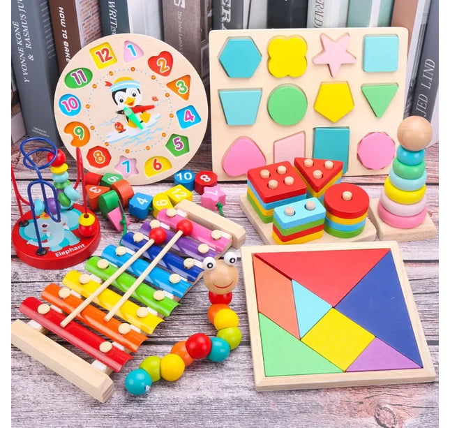 Baby Educational Toy Montessori Wooden 3D Toys Childhood Learning  Kids Baby Colorful Wooden Blocks For Children Christmas Gift