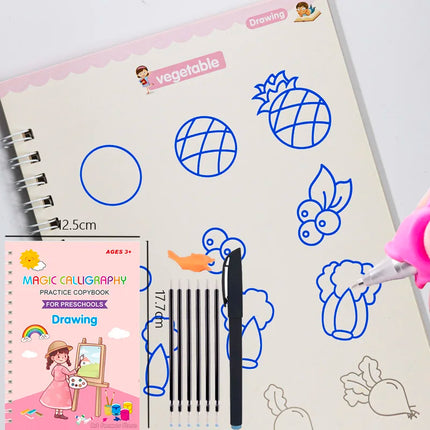 Reusable 3D Calligraphy Copybook – Math & English Letter Practice Educational Drawing Book for Kids