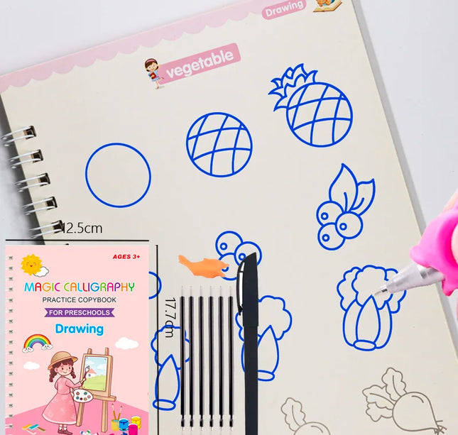 Reusable 3D Calligraphy Copybook – Math & English Letter Practice Educational Drawing Book for Kids