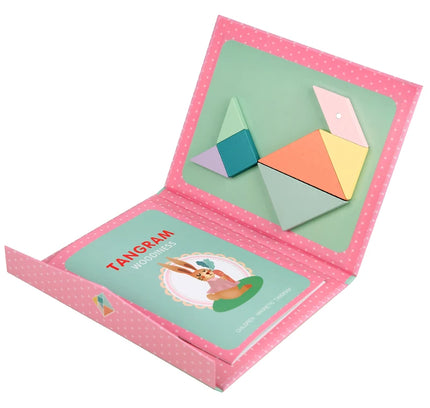 Wooden Magnetic Tangram Puzzle – Educational Montessori Book Toy for Children