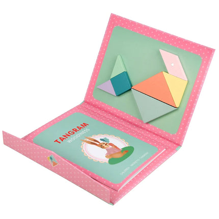 Wooden Magnetic Tangram Puzzle – Educational Montessori Book Toy for Children