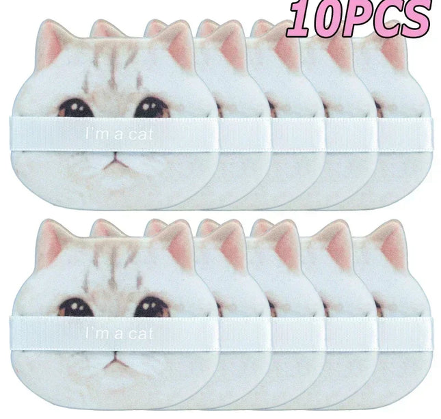 10PCS Cute Cat Makeup Puff Foundation Cosmetic Puff Smooth Powder Concealer Beauty Dry and Wet Dual-use Powder Puff Makeup Tool