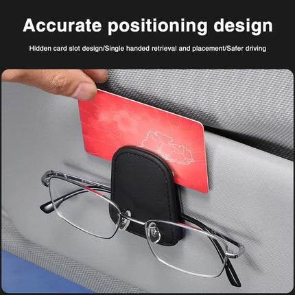 Car Sun Visor Glasses Clip – Magnetic Leather Holder for Eyeglasses & Sunglasses