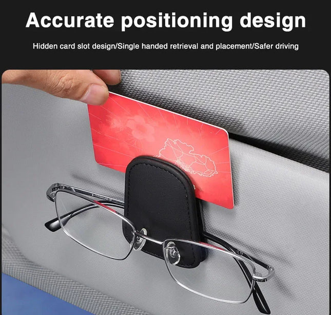 Car Sun Visor Glasses Clip – Magnetic Leather Holder for Eyeglasses & Sunglasses