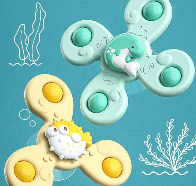 Suction Cup Bath Toys – 3pcs Spinning Rattles for Baby Fun & Education