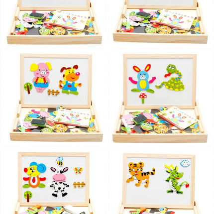 Wooden Multifunction Children Animal Puzzle Writing Magnetic Drawing Board Blackboard Learning Education Toys For Kids