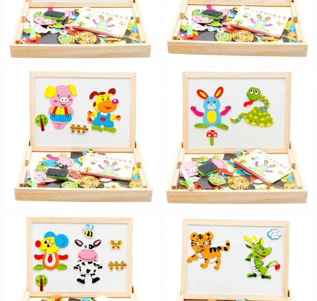 Wooden Multifunction Children Animal Puzzle Writing Magnetic Drawing Board Blackboard Learning Education Toys For Kids