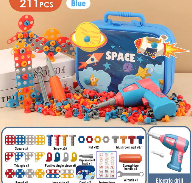 Children Toys Tool Set Electric Drill Screw Nut 3D Puzzle Toys Pretend Play Dinosaur Drilling Assembly Educational Toys for Boys