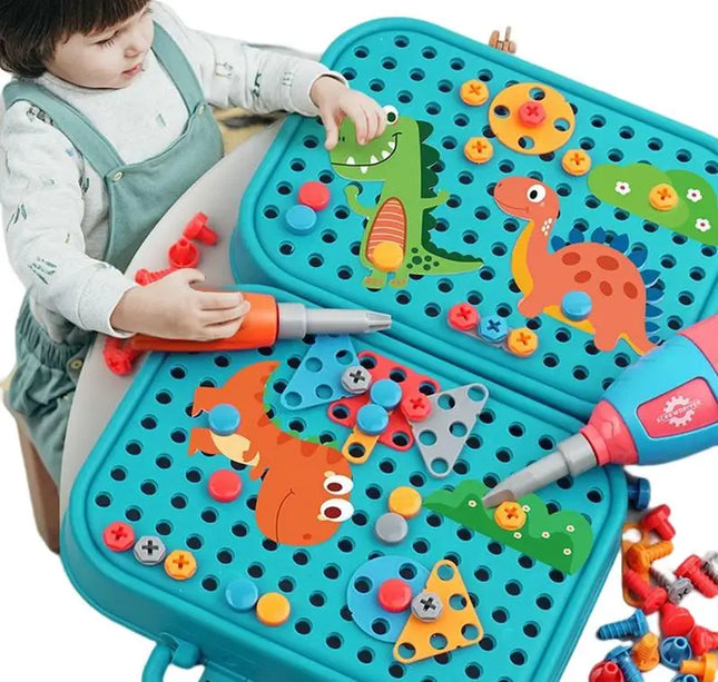 Children Toys Tool Set Electric Drill Screw Nut 3D Puzzle Toys Pretend Play Dinosaur Drilling Assembly Educational Toys for Boys