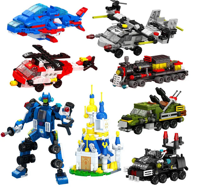 NEW DIY 6in1 Train Track Robot Helicopter Vehicle Building Blocks Kit Girls Bricks Movie Model Kids Toy