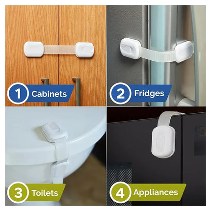 Child Safety Locks – Adhesive Baby Proofing Straps for Cabinets, Drawers & Doors