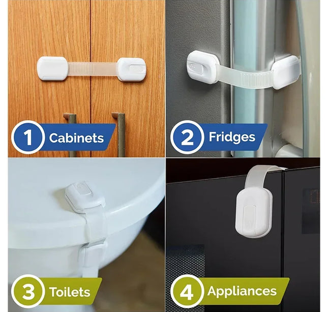 Child Safety Locks – Adhesive Baby Proofing Straps for Cabinets, Drawers & Doors