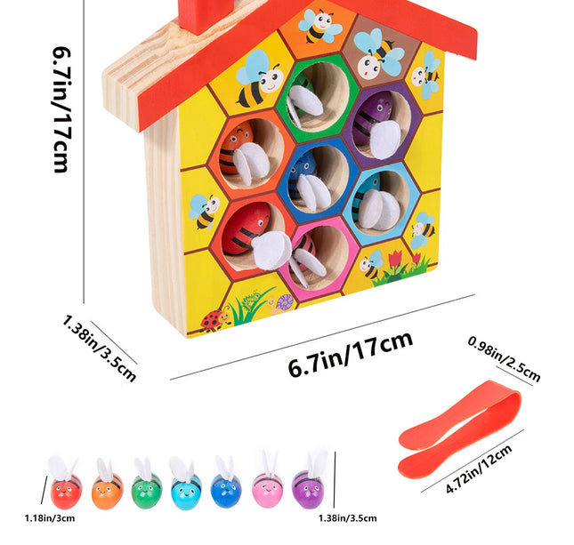 Wooden Bee Matching Game – Montessori Color Sorting Puzzle & Fine Motor Skill Toy for Early Education Gift