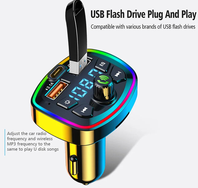 Car Bluetooth FM Transmitter – Wireless 5.0 Audio Receiver with Mic & Dual USB Fast Charger