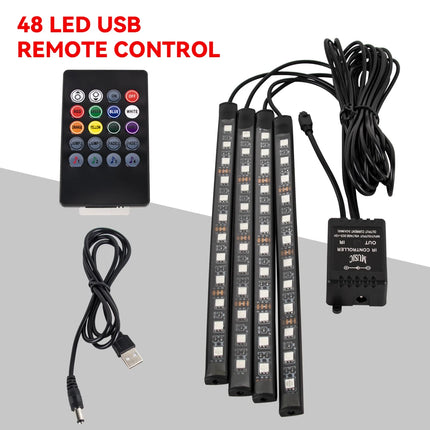 RGB Car Atmosphere Lights – LED Interior Footwell Strip with USB, Remote & Sound Control