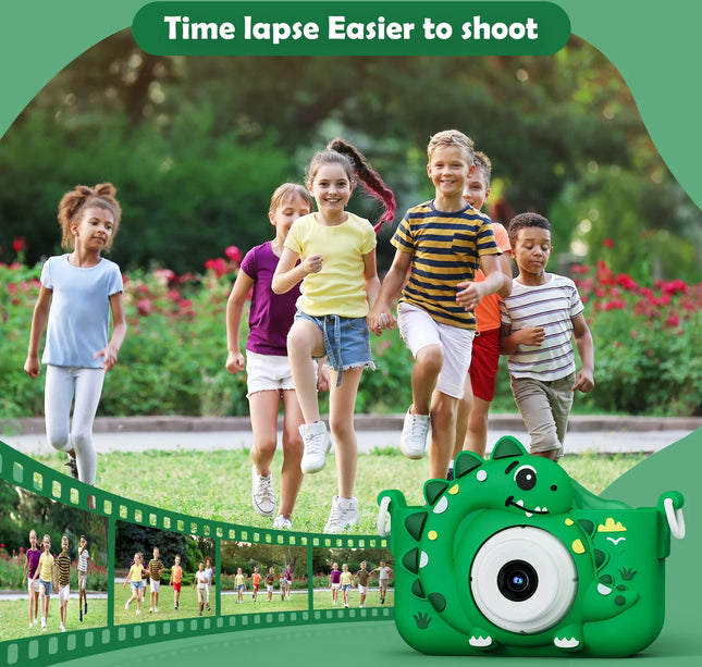 Kids Digital Camera with 32G Card Toy Girl Boy 1080p Hd Screen Outdoor Cartoon Dinosaur Camera Photography Video Birthday Gifts