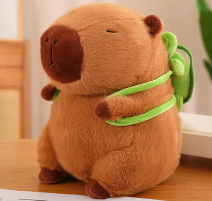 Capybara Plush Toy with Strawberry Hat – Small Stuffed Animal, Turtle Backpack & Hand Ring Pendant Gift