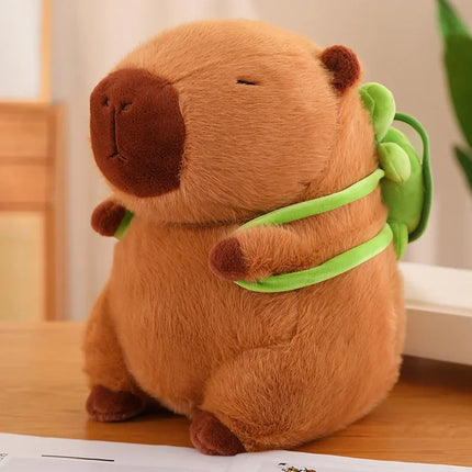 Capybara Plush Toy with Strawberry Hat – Small Stuffed Animal, Turtle Backpack & Hand Ring Pendant Gift