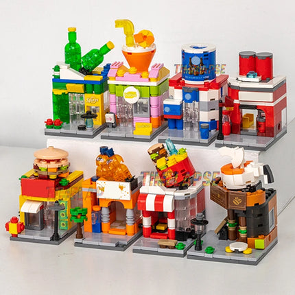 NEW Restaurant Dessert Coffee Pet Fruit Store Street View Food House Building Blocks Kit Girls Bricks Model Kids Toy Children