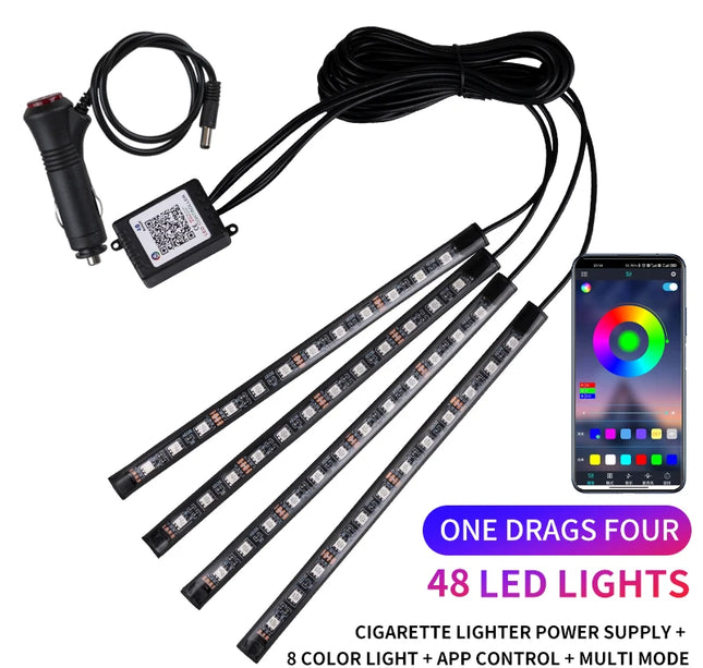 LED Car Ambient Light Kit – RGB Interior Strip with Music, Remote & App Control
