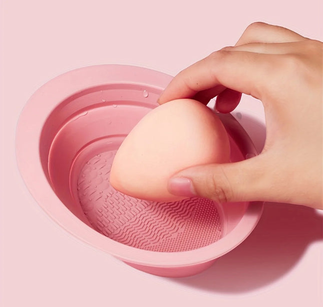 Silicone Folding Makeup Brush Scrub Bowl, Convenient Beauty Egg Cleaning Pad, Powder Puff Cleaning Bowl Tool