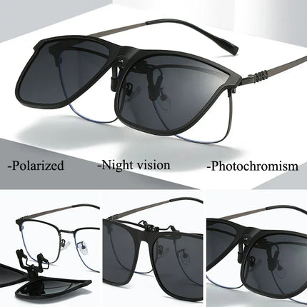 Men's Clip-On Polarized Sunglasses – Vintage Square Photochromic Night Vision Driving Glasses
