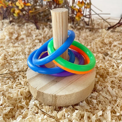 Wooden Parrot Ring Toy – Interactive Educational Exercise Toy for Parakeets & Birds, Random Color