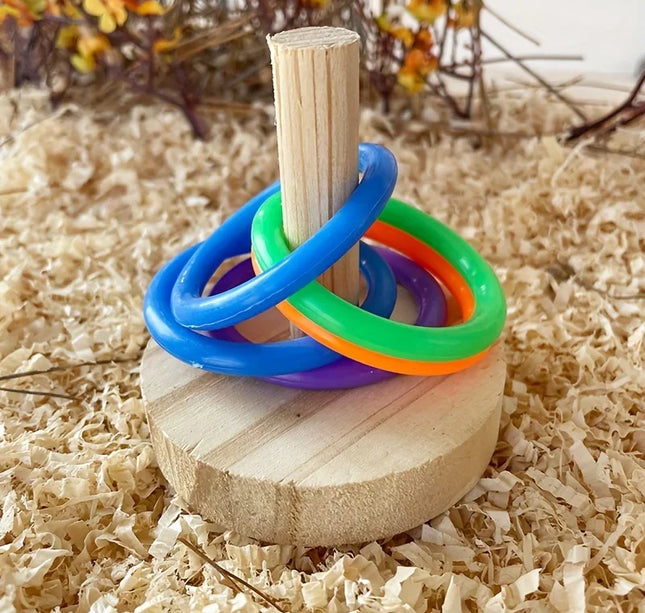 Wooden Parrot Ring Toy – Interactive Educational Exercise Toy for Parakeets & Birds, Random Color