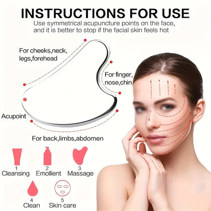 1pices Gua Sha Board Beauty Skin Care Facial Tool Stainless Steel GuaSha Massage Tool Natural Universal Facial Silver Metal