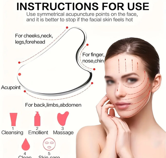 1pices Gua Sha Board Beauty Skin Care Facial Tool Stainless Steel GuaSha Massage Tool Natural Universal Facial Silver Metal