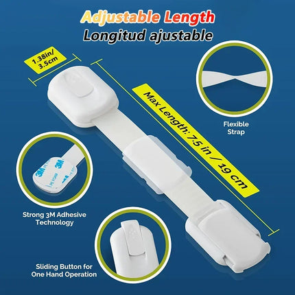 Child Safety Locks – Adhesive Baby Proofing Straps for Cabinets, Drawers & Doors