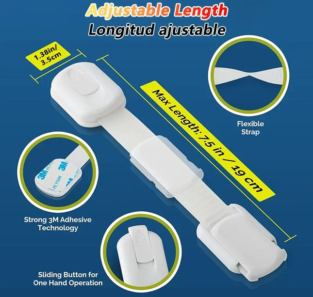 Child Safety Locks – Adhesive Baby Proofing Straps for Cabinets, Drawers & Doors