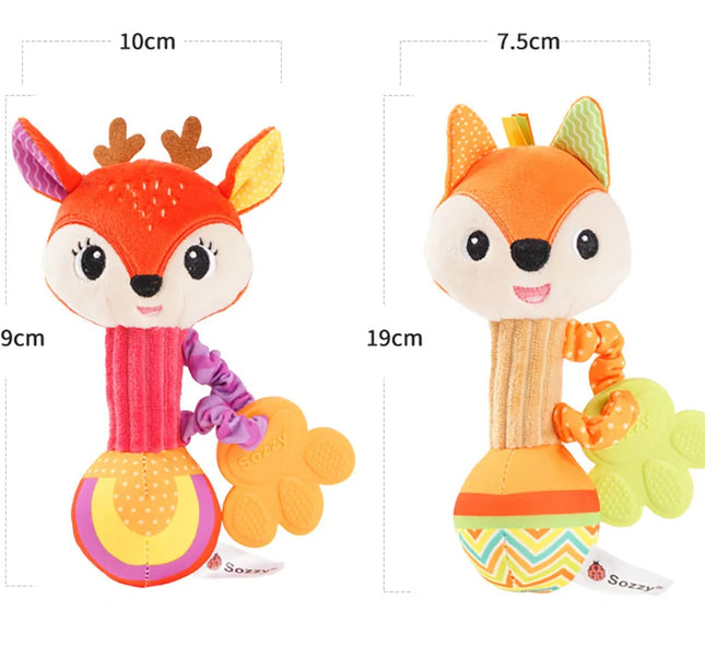 Baby Rattle Plush Toy – Soft Stuffed Animal Shaker with Crinkle & Squeaky Sensory Grip for Toddler Travel & Gifts