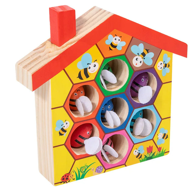 Wooden Bee Matching Game – Montessori Color Sorting Puzzle & Fine Motor Skill Toy for Early Education Gift