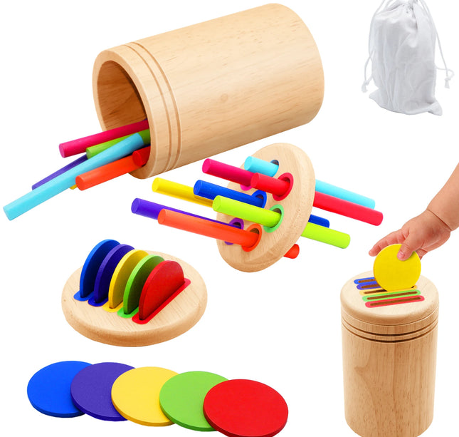 Montessori Wooden Matching Toy – Color Sorting & Balance Stick Educational Set for Kids Fine Motor & Math Skills