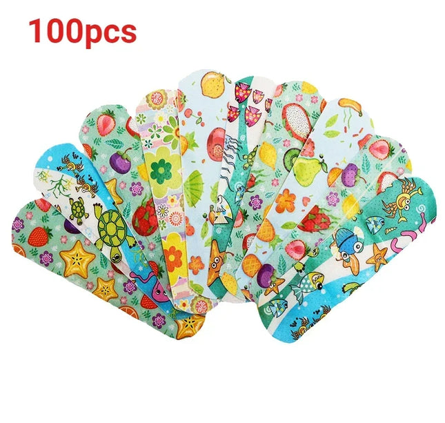 Kids Adhesive Bandages – 100pcs Cute Cartoon Waterproof Medical Strips for Children