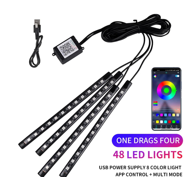 LED Car Ambient Light Kit – RGB Interior Strip with Music, Remote & App Control