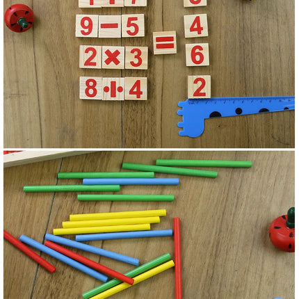 Children's math teaching aids, counting sticks, arithmetic learning box, wooden educational toys, Montessori education