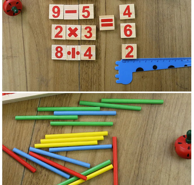 Children's math teaching aids, counting sticks, arithmetic learning box, wooden educational toys, Montessori education