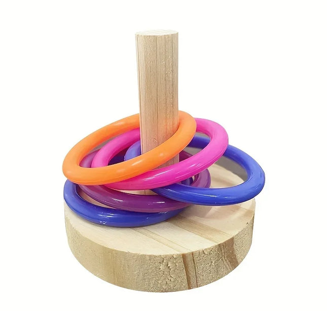 Wooden Parrot Ring Toy – Interactive Educational Exercise Toy for Parakeets & Birds, Random Color