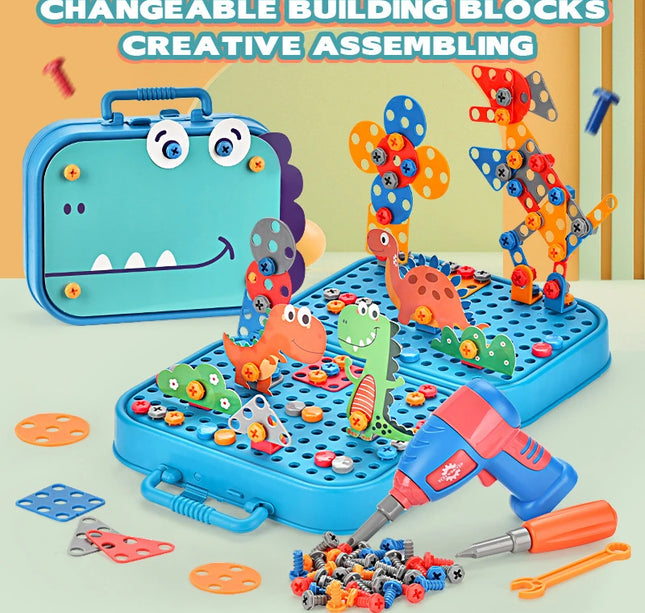 Children Toys Tool Set Electric Drill Screw Nut 3D Puzzle Toys Pretend Play Dinosaur Drilling Assembly Educational Toys for Boys