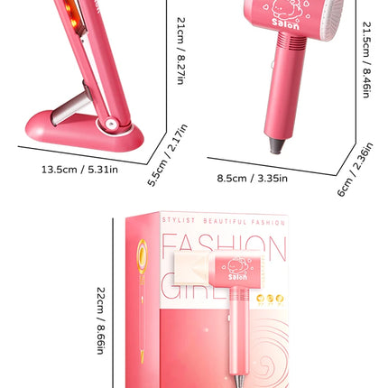 Kids Simulation Haircut & Makeup Kit – Pretend Play Hair Dryer Set Educational Toy for Girls Gifts