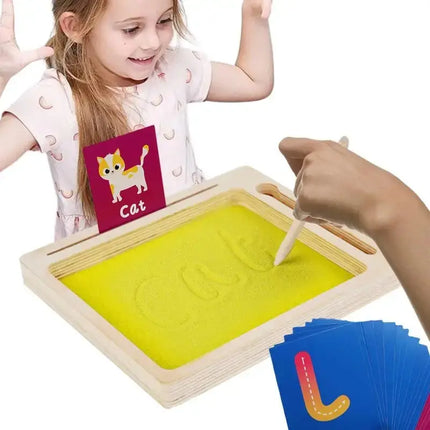 Montessori Wooden Sand Tray – Early Educational Writing Toy with Wooden Pen for Letters & Numbers Learning