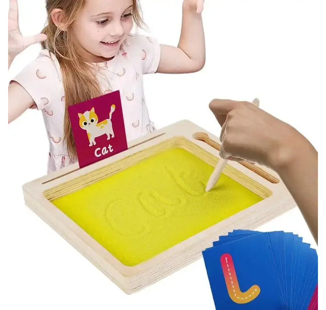 Montessori Wooden Sand Tray – Early Educational Writing Toy with Wooden Pen for Letters & Numbers Learning