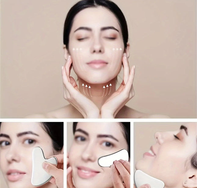 1pices Gua Sha Board Beauty Skin Care Facial Tool Stainless Steel GuaSha Massage Tool Natural Universal Facial Silver Metal